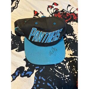 Carolina Panthers Snapback Baseball Cap Black Blue Autographed Men's